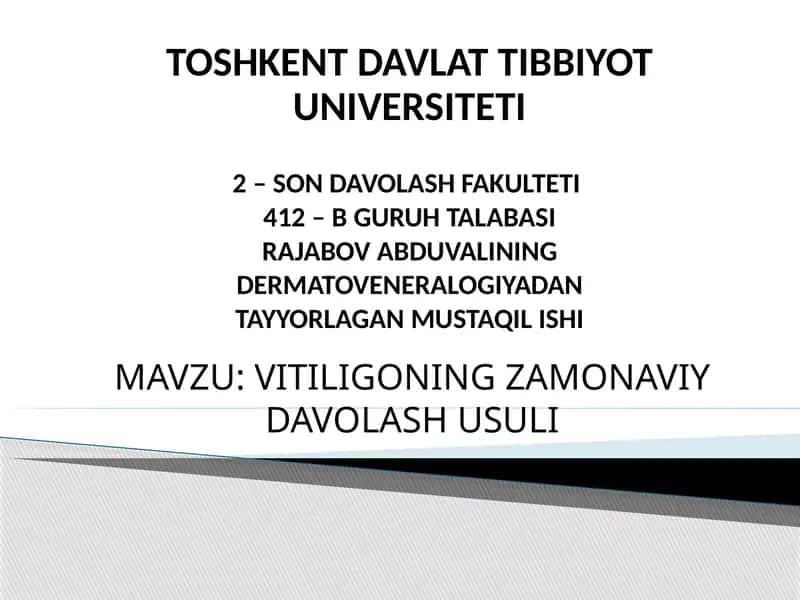 VITILIGONING ZAMONAVIY DAVOLASH USULI