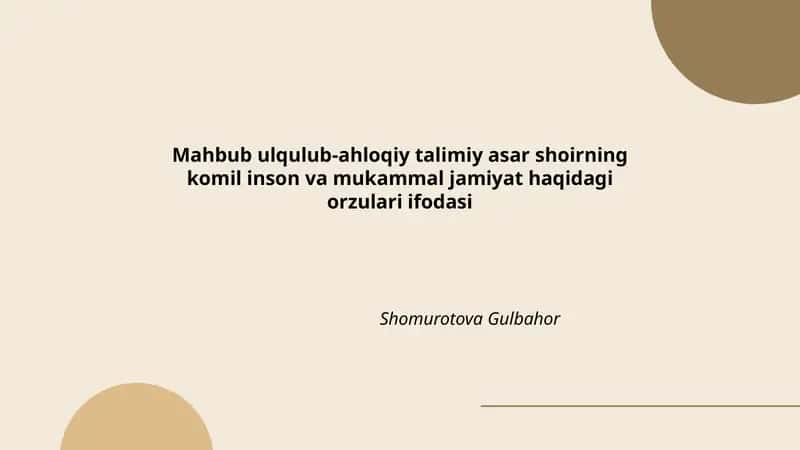 Mahbub ulqulub-ahloqiy talimiy asar