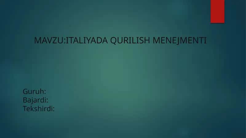 Italiyada Qurilish menejmenti