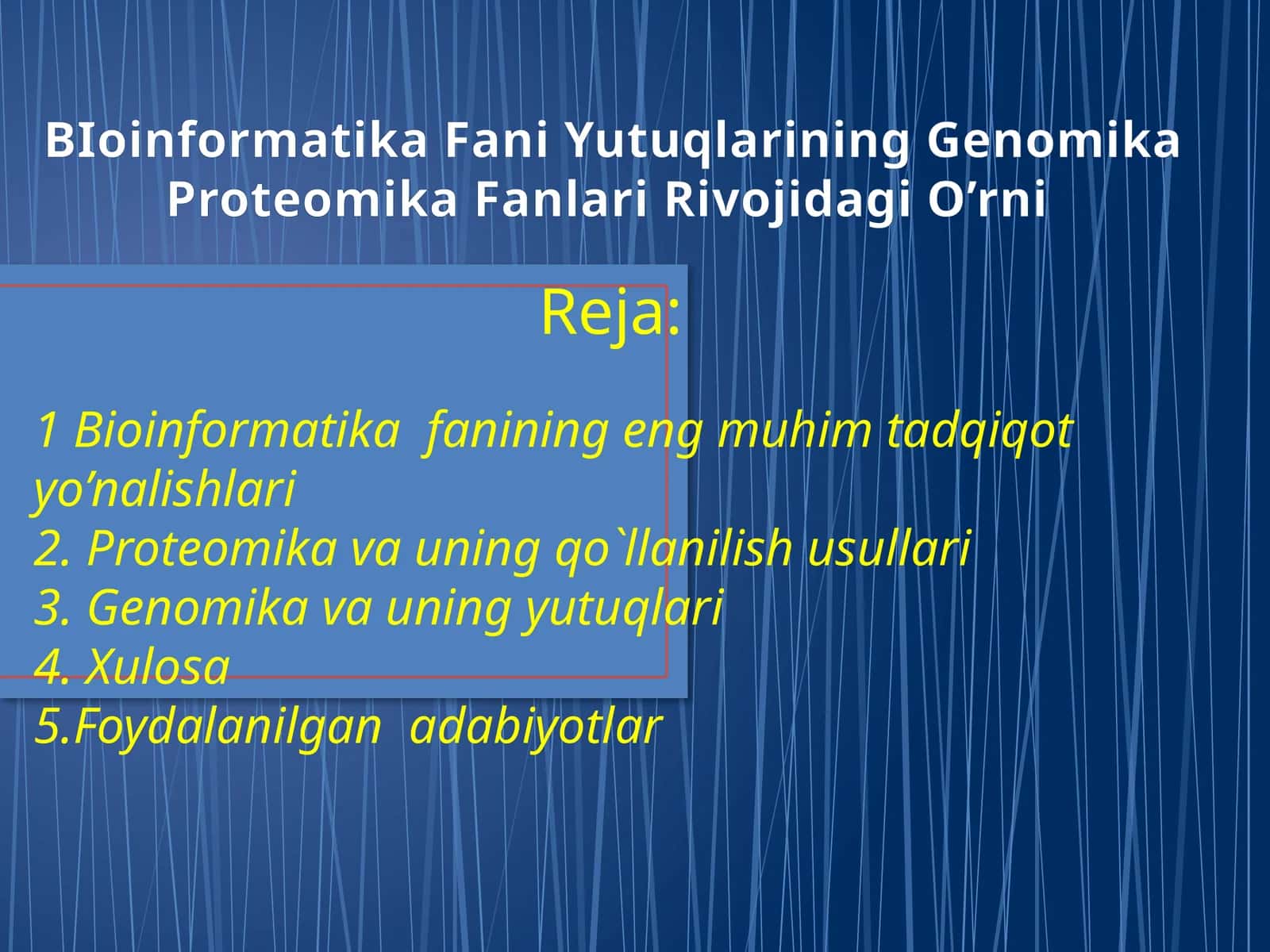 BIoinformatika Fani Yutuqlarining Genomika Proteomika Fanlari Rivojidagi O’rni