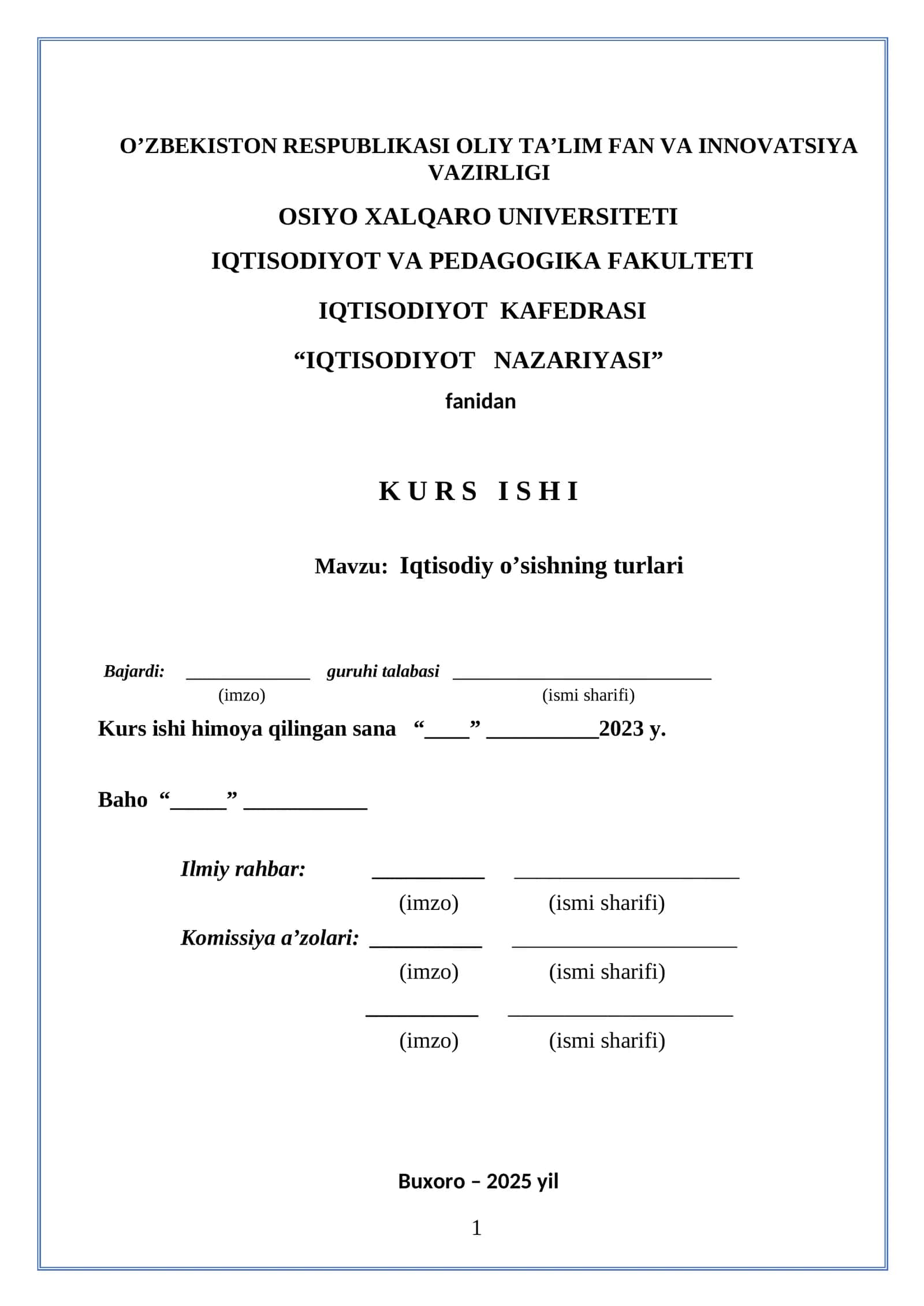 IQTISODIYOT NAZARIYASI KURS ISHI