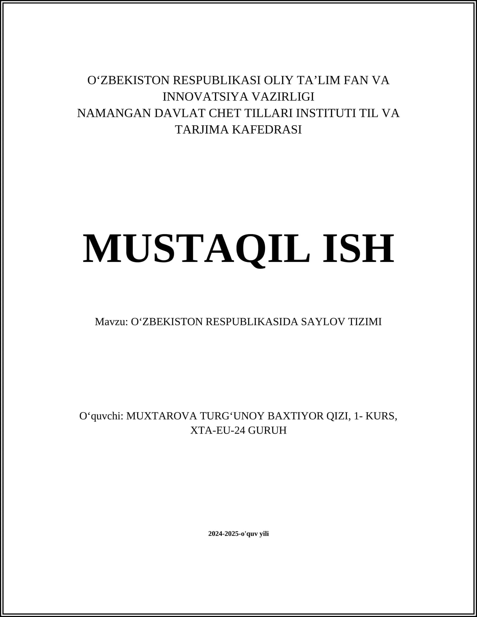 OʻZBEKISTON RESPUBLIKASIDA SAYLOV TIZIMI