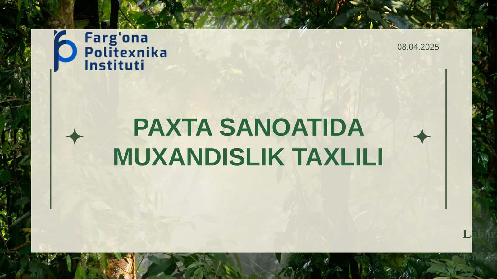 PAXTA SANOATIDA MUXANDISLIK TAXLILI