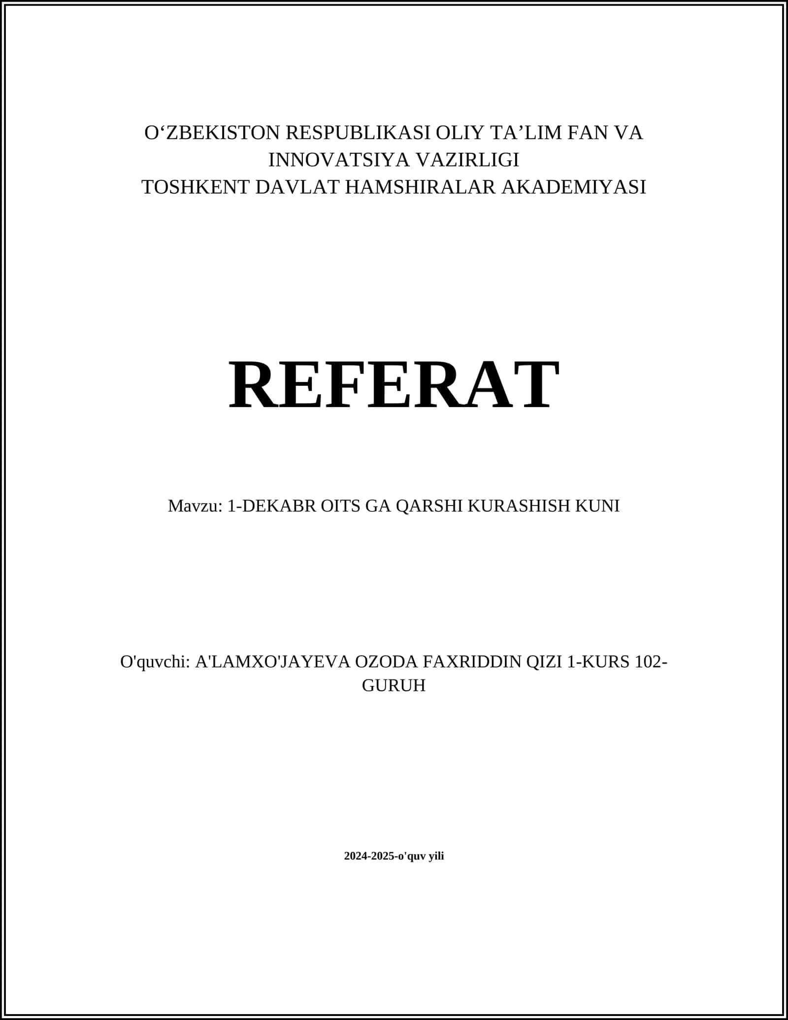 1-DEKABR OITS GA QARSHI KURASHISH KUNI