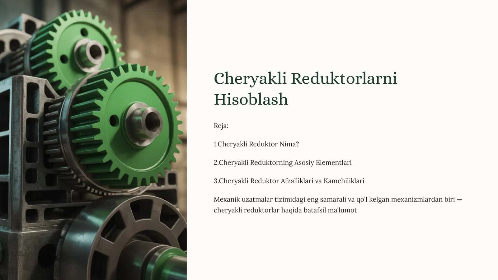 Cheryakli Reduktorlarni Hisoblash