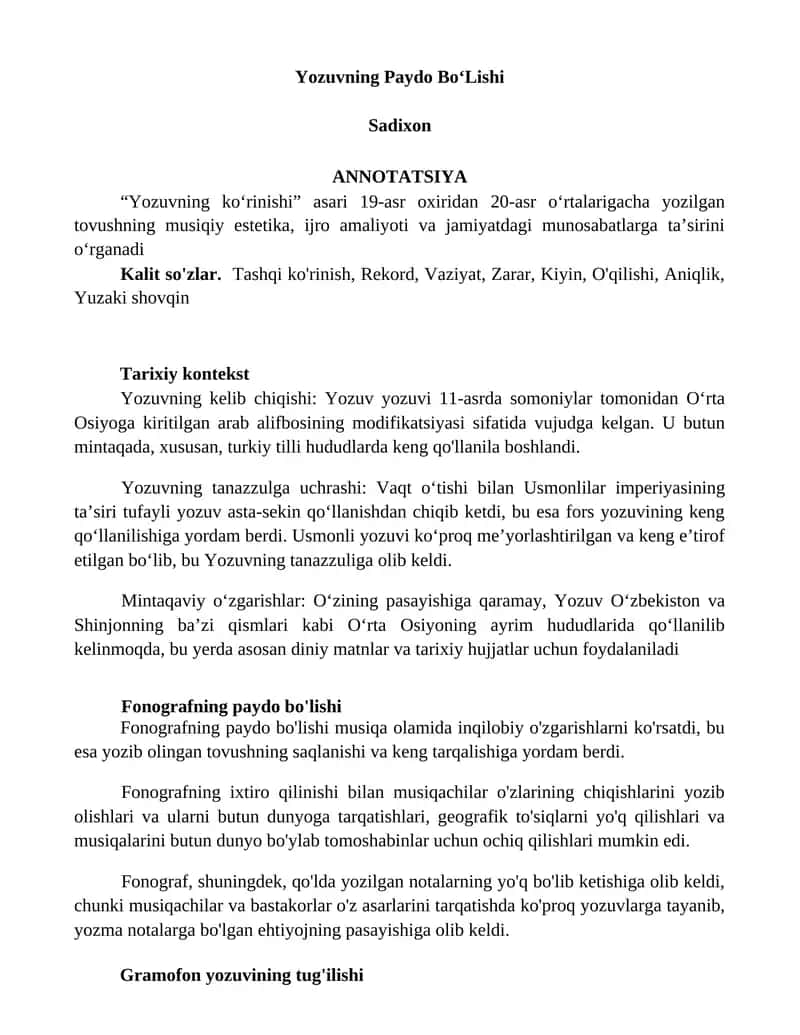Yozuvning Paydo BoʻLishi