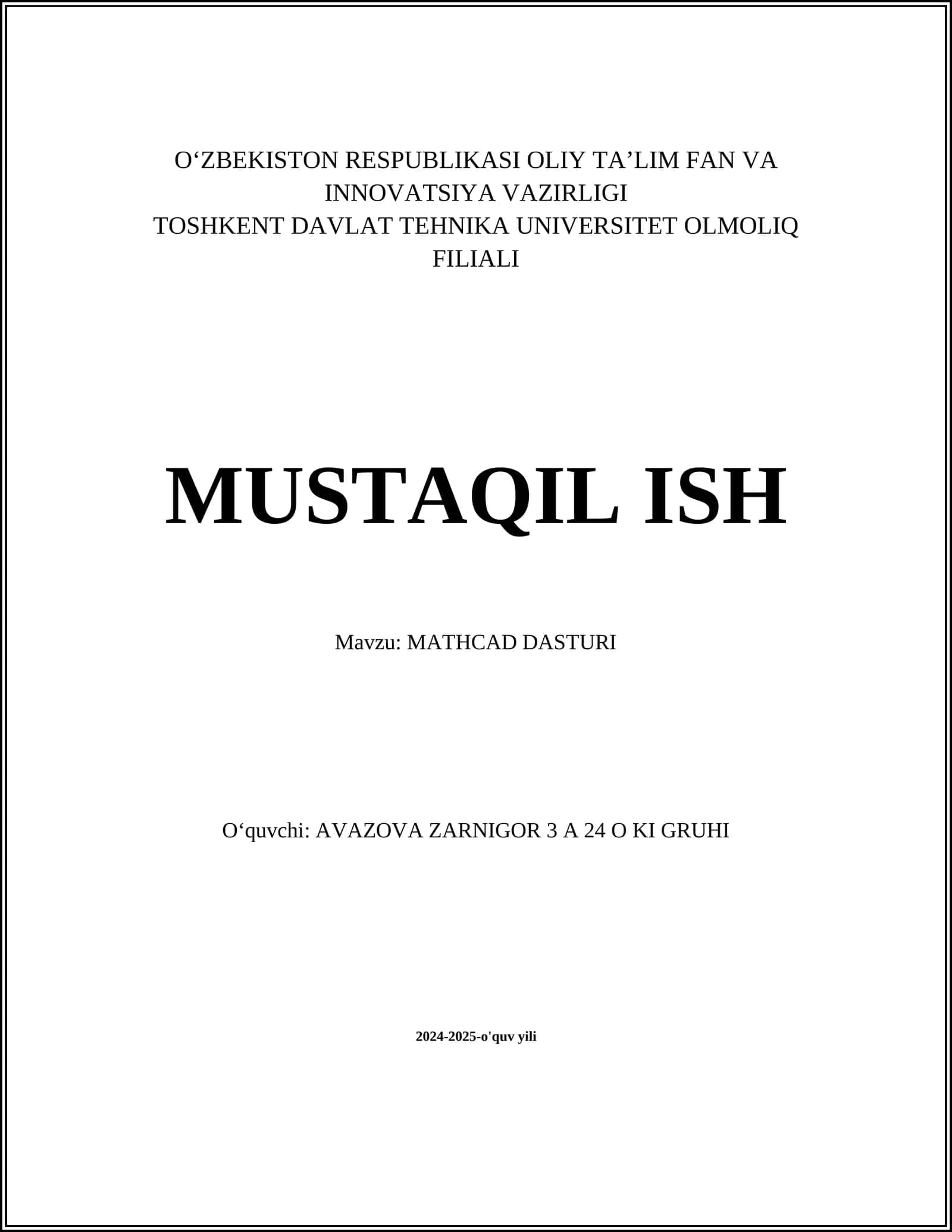 MATHCAD DASTURI