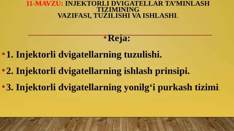 Injektorli Dvigatellar Ta'minlash Tizimi