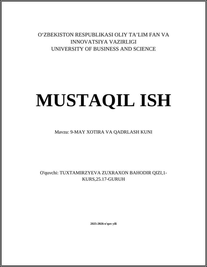 9-MAY XOTIRA VA QADRLASH KUNI