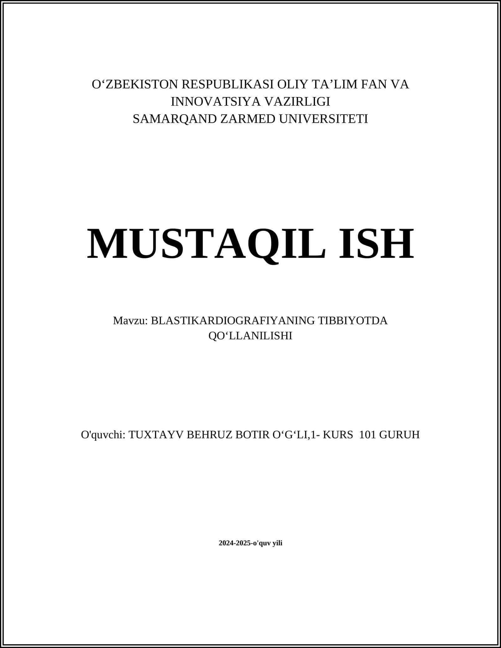 BLASTIKARDIOGRAFIYANING TIBBIYOTDA QOʻLLANILISHI
