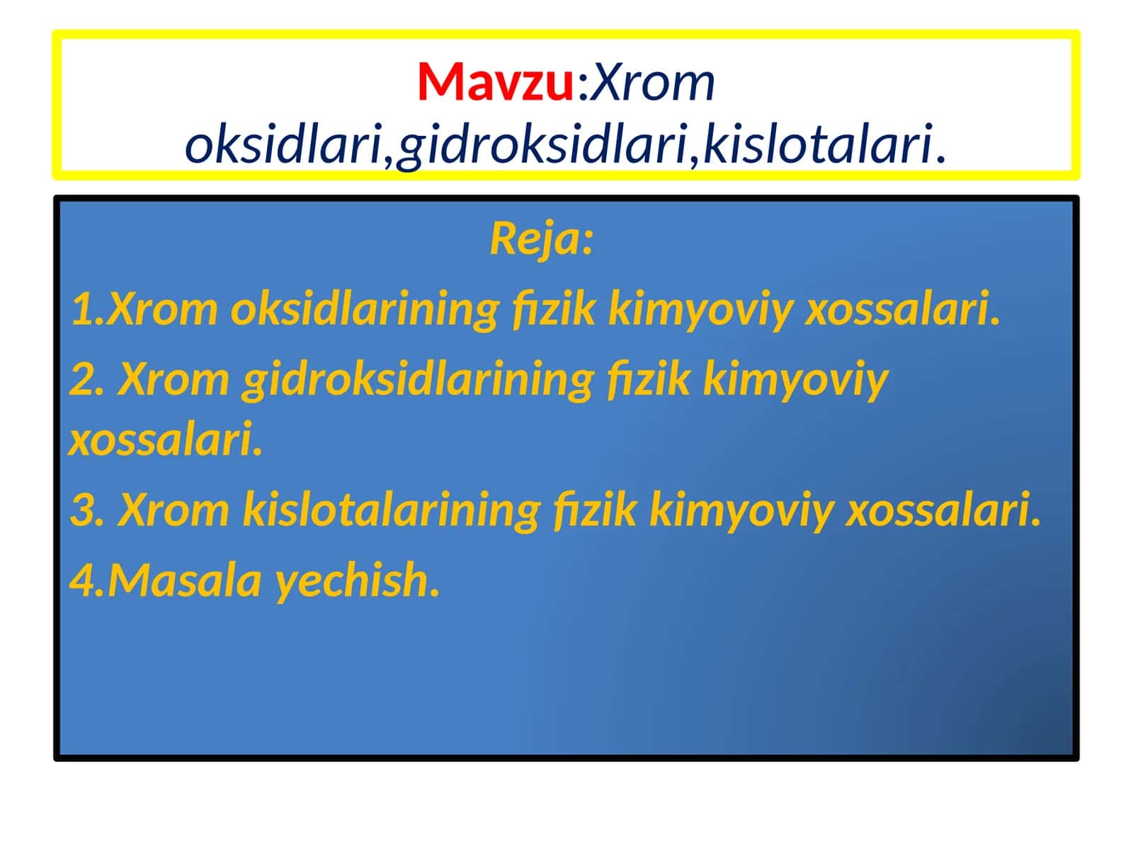 Xrom oksidlari, gidroksidlari, kislotalari