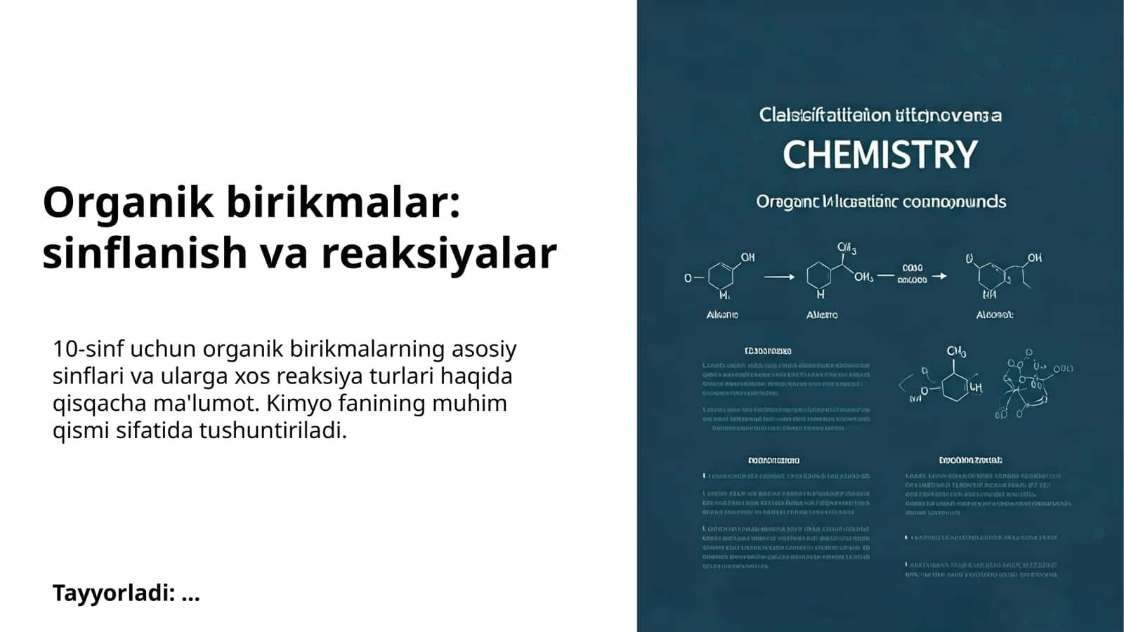 Organik birikmalar: sinflanish va reaksiyalar
