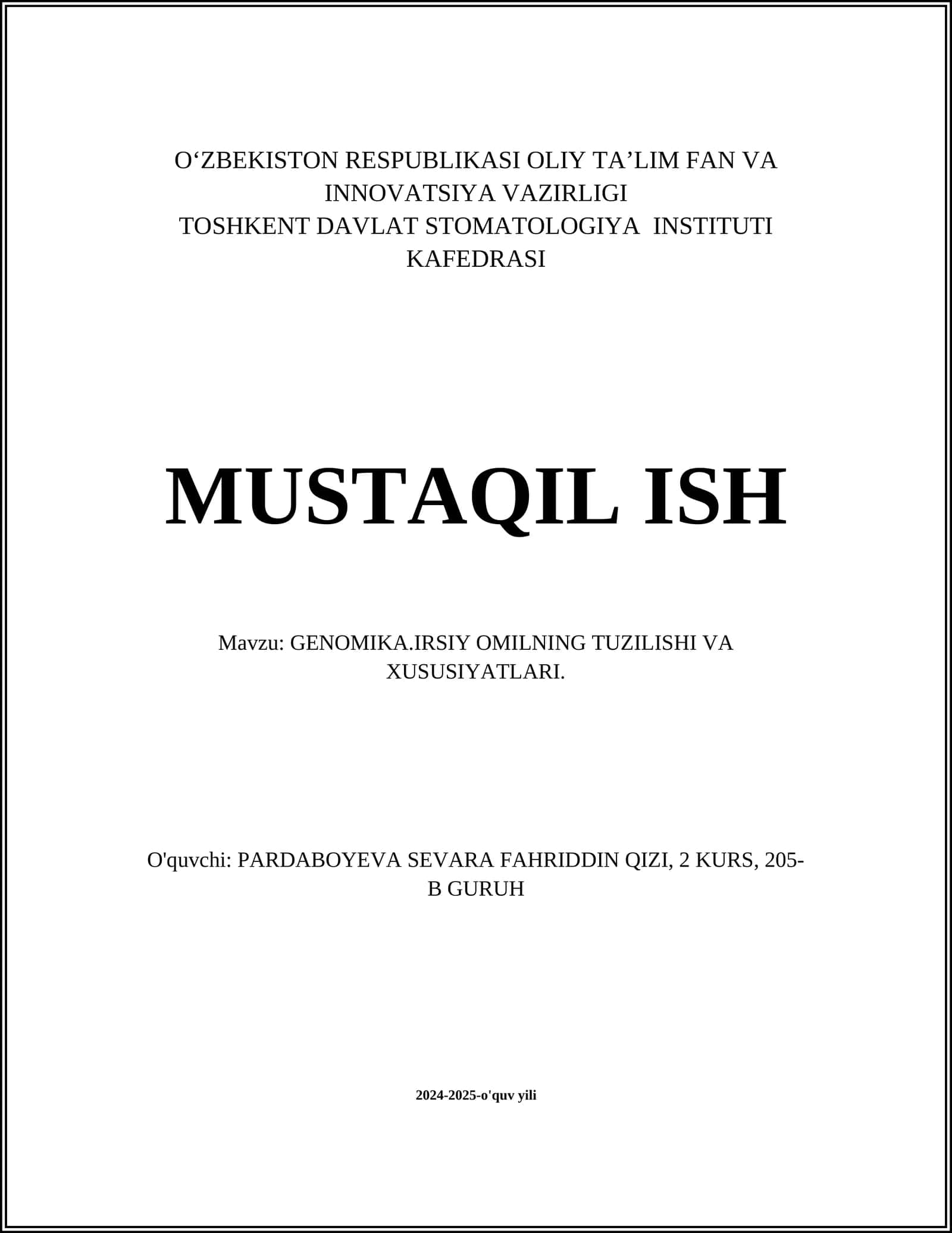 GENOMIKA.IRSIY OMILNING TUZILISHI VA XUSUSIYATLARI