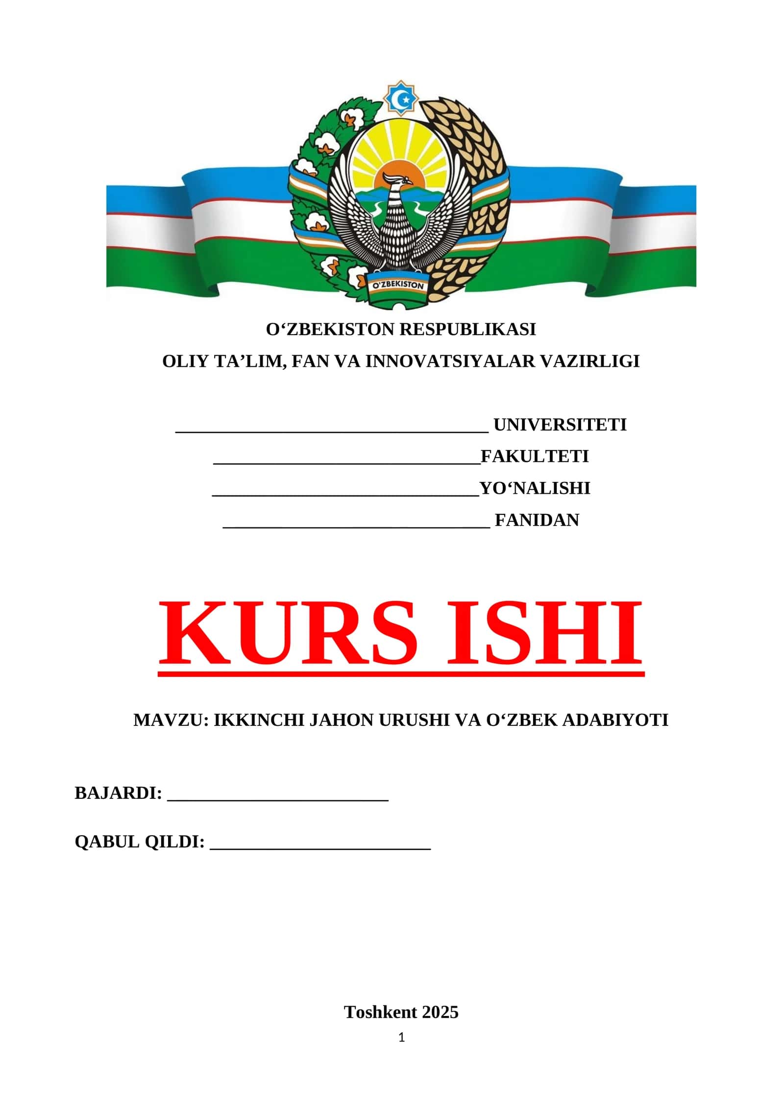 IKKINCHI JAHON URUSHI VA O‘ZBEK ADABIYOTI