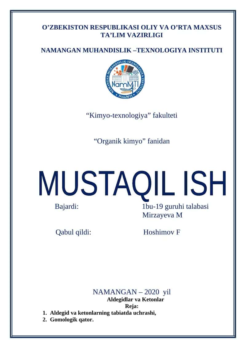 Aldegidlar va Ketonlar