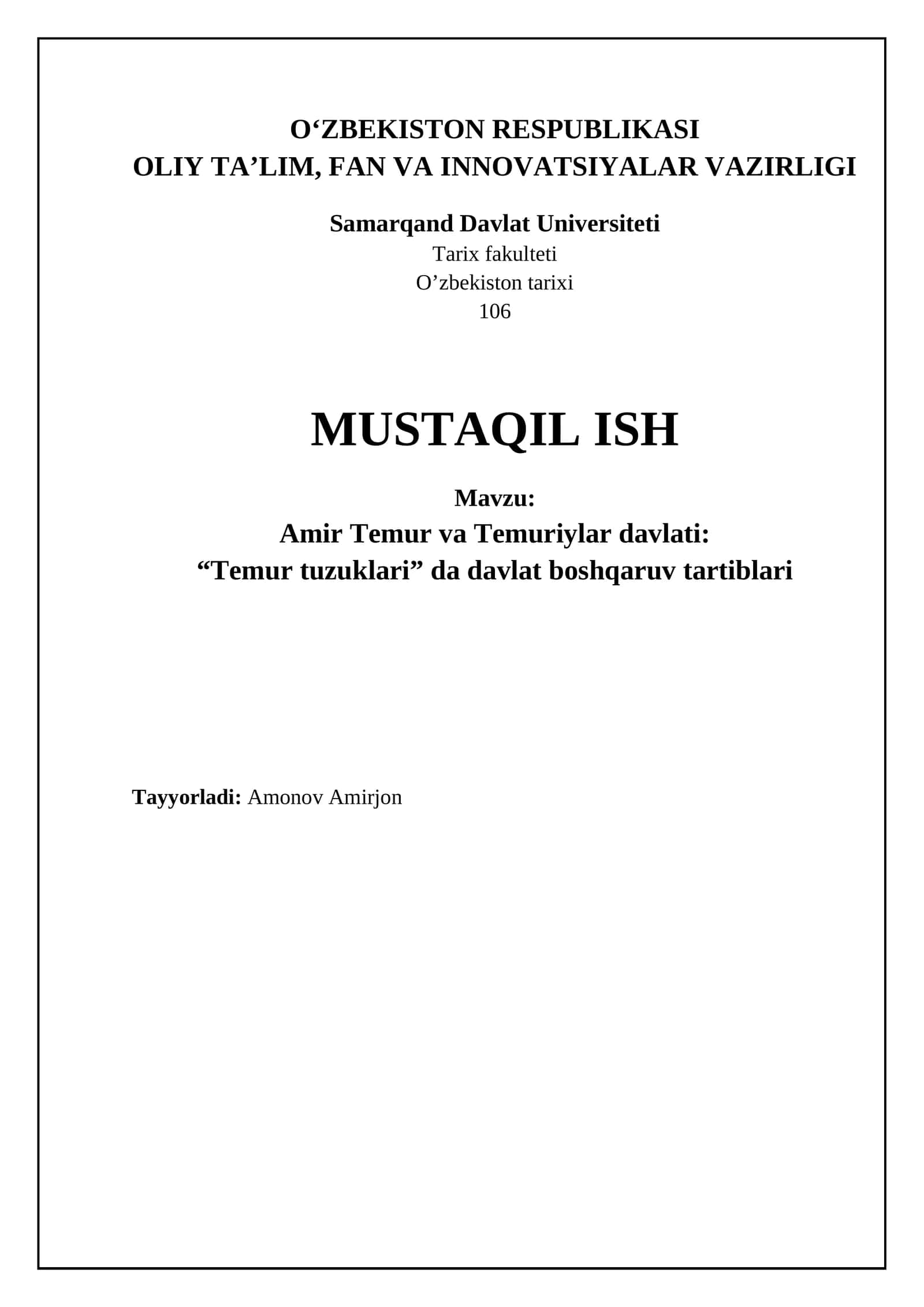 Amir Temur va Temuriylar davlati