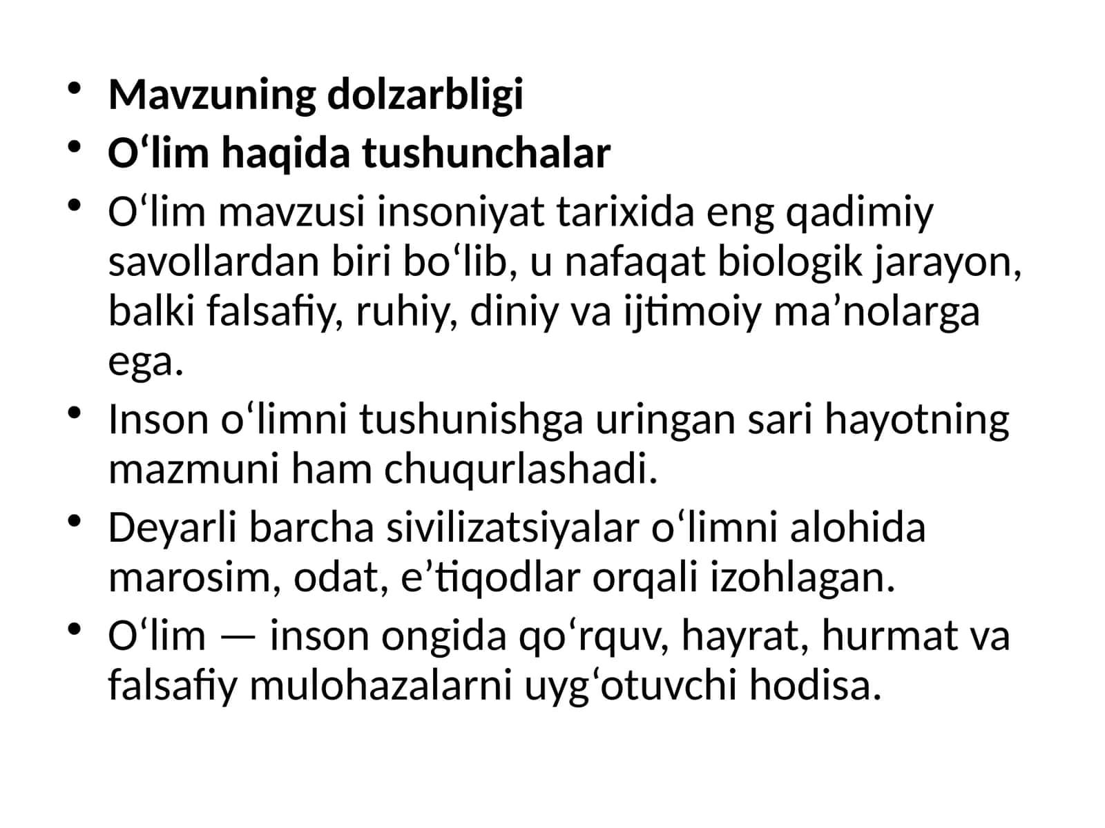 O‘lim haqida tushunchalar