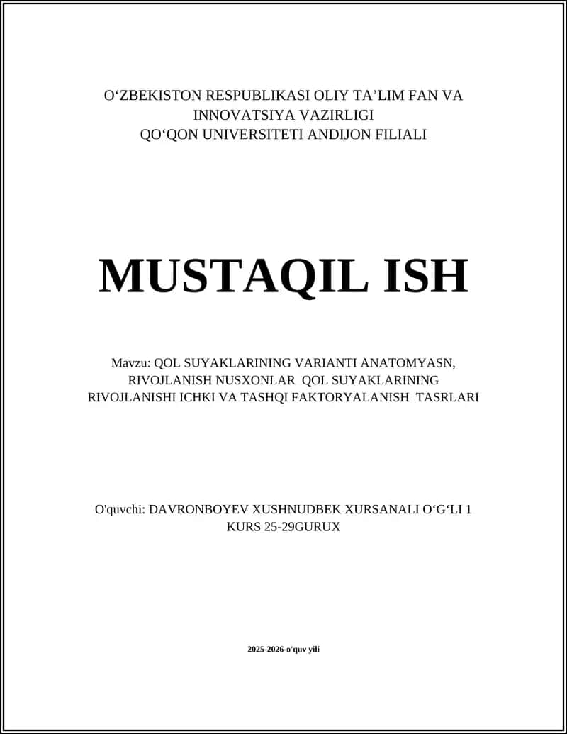 Qol suyaklarining varianti anatomiyasining rivojlanishi