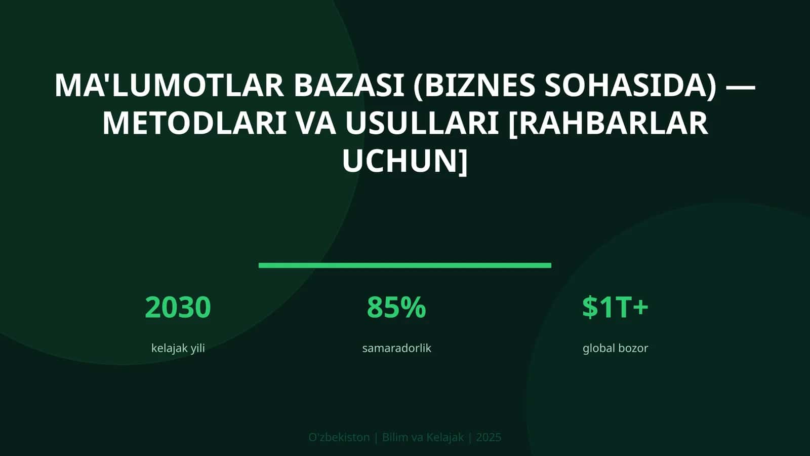 Ma'lumotlar bazasi (biznes sohasida) — metodlari va usullari [rahbarlar uchun]