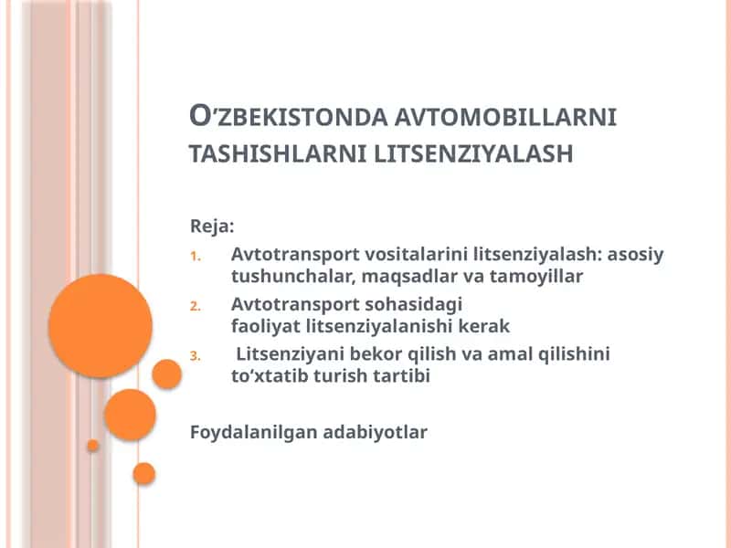avtomobillarni tashishlarni litsenziyalash