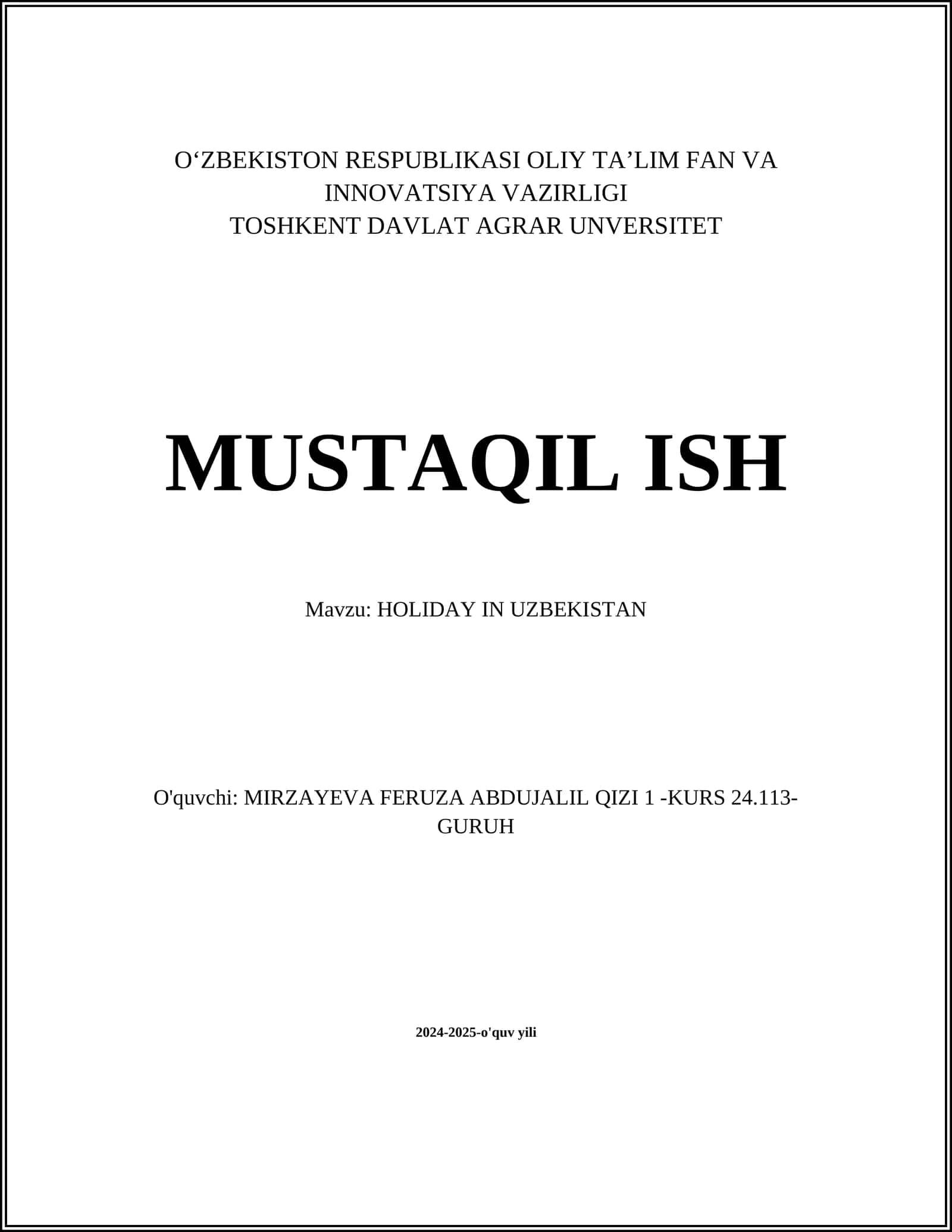 HOLIDAY IN UZBEKISTAN