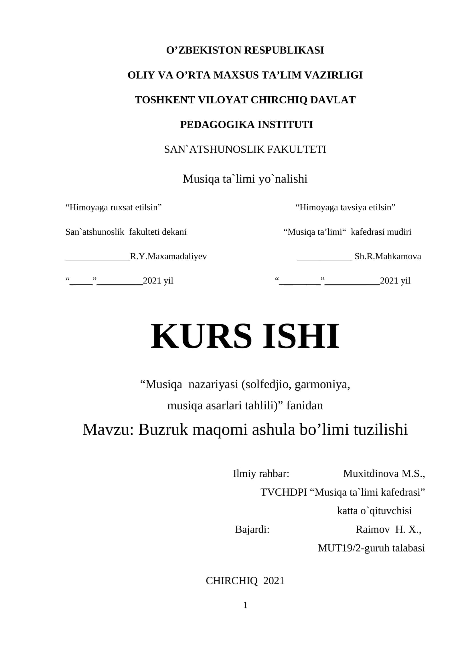 Musiqa nazariyasi (solfedjio, garmoniya, musiqa asarlari tahlili)
