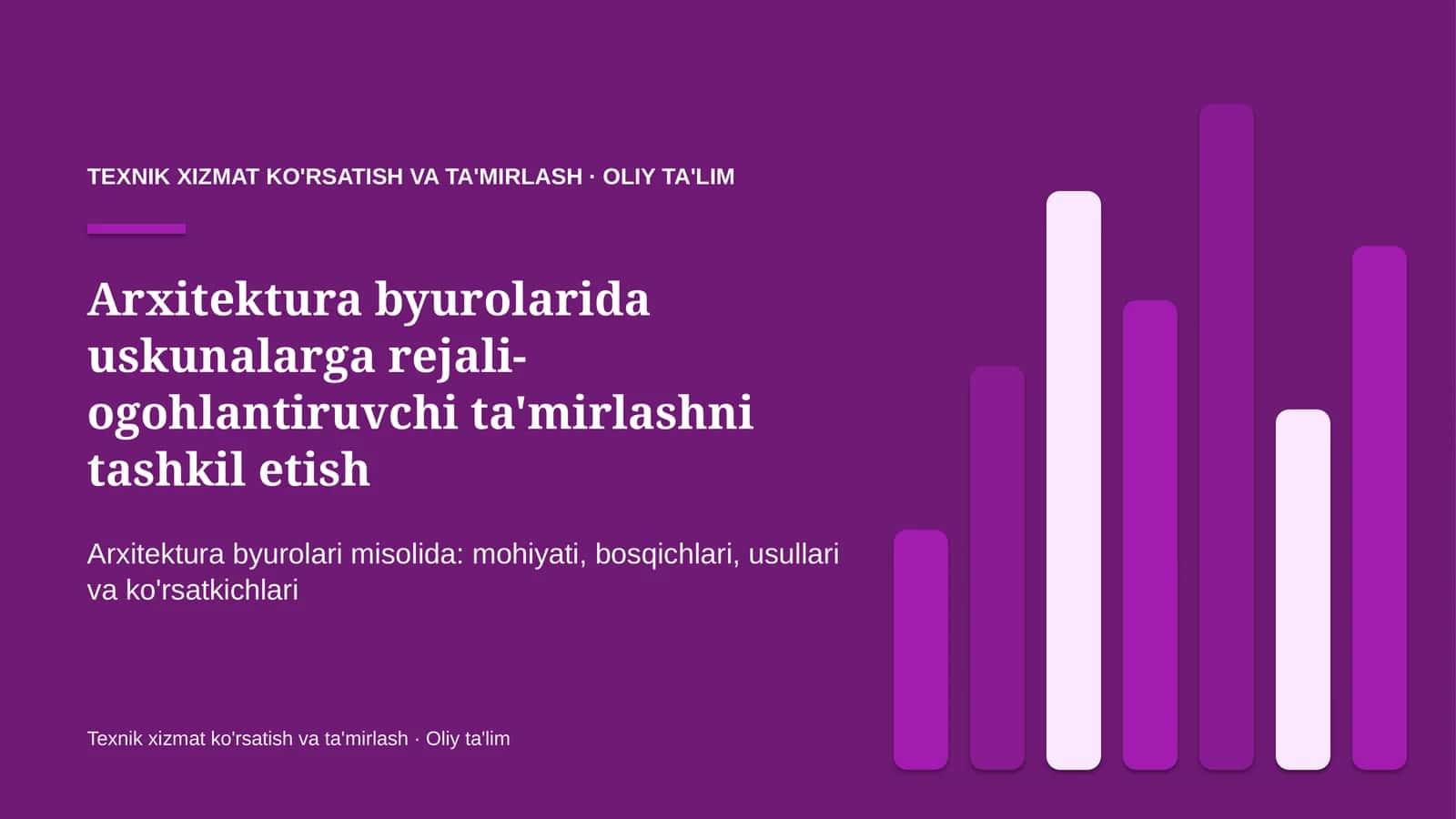 Arxitektura byurolarida uskunalarga rejali-ogohlantiruvchi ta'mirlashni tashkil etish