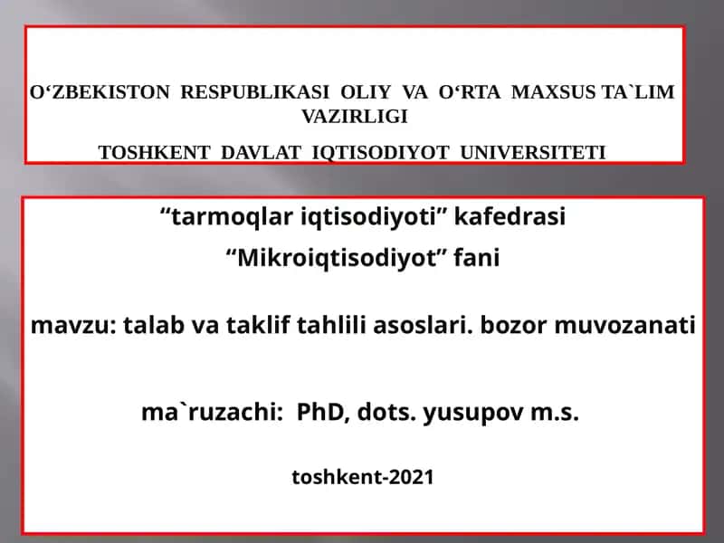 Mikroiqtisodiyot fanidan ta'lim mashg'uli