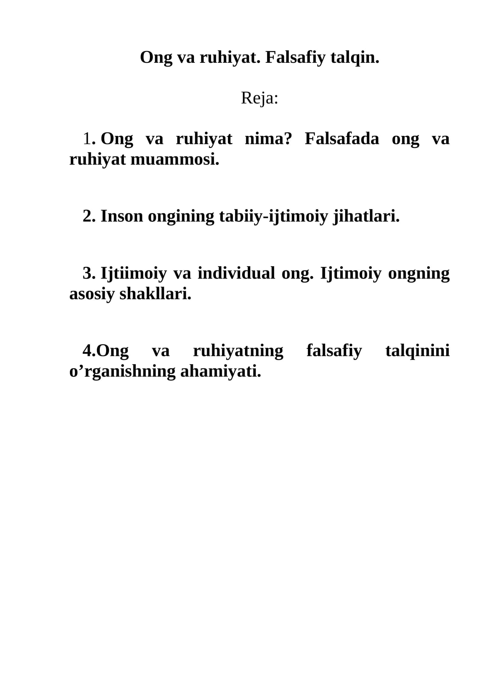 Ong va ruhiyat. Falsafiy talqin
