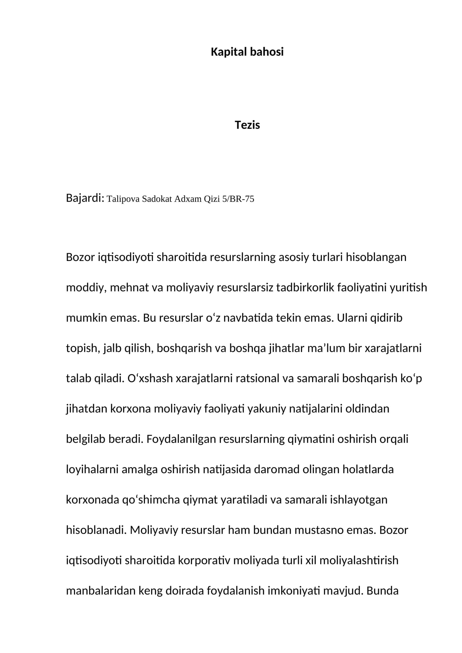 Kapital bahosi