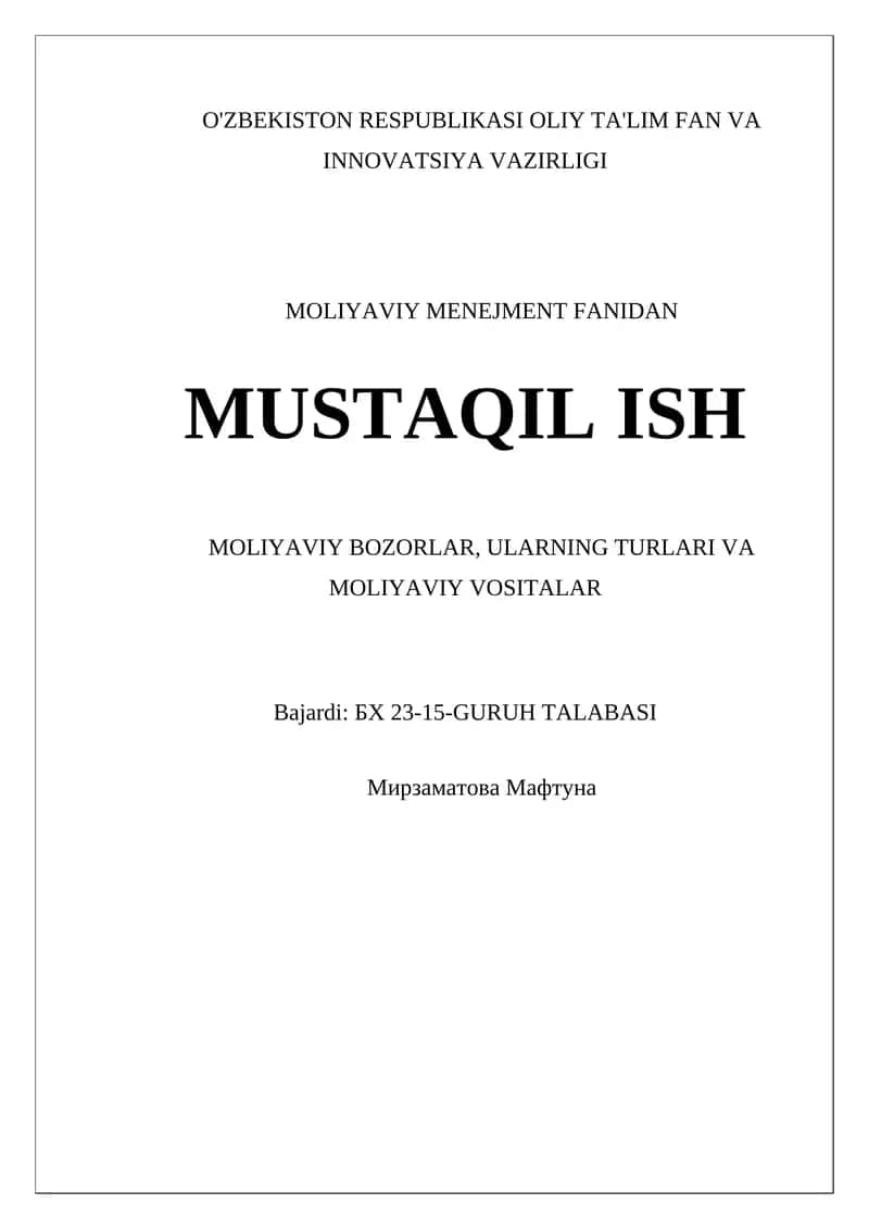 Moliyaviy Bozorlar