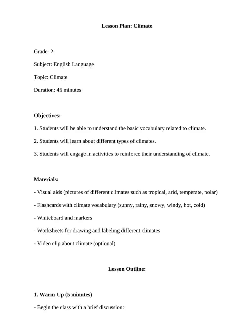 Climate Lesson Plan