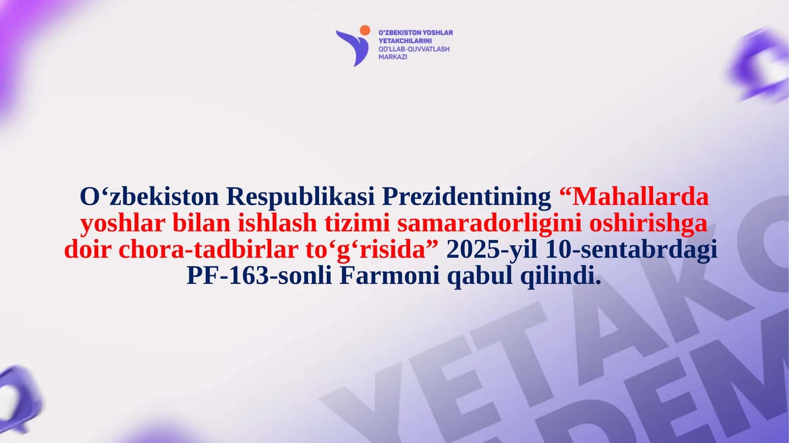 Mahallarda yoshlar bilan ishlash tizimi