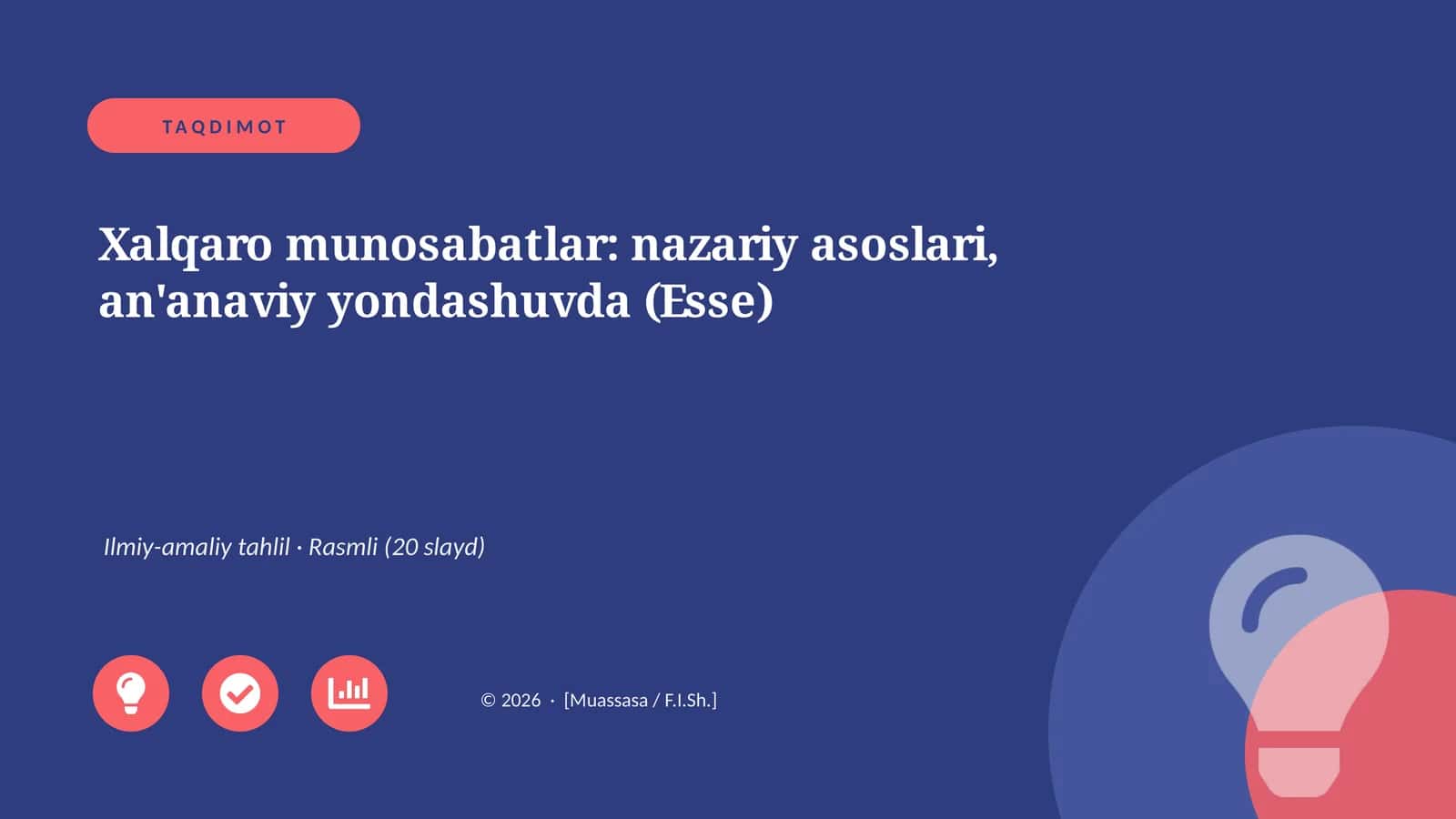 Xalqaro munosabatlar: nazariy asoslari, an'anaviy yondashuvda (Esse)