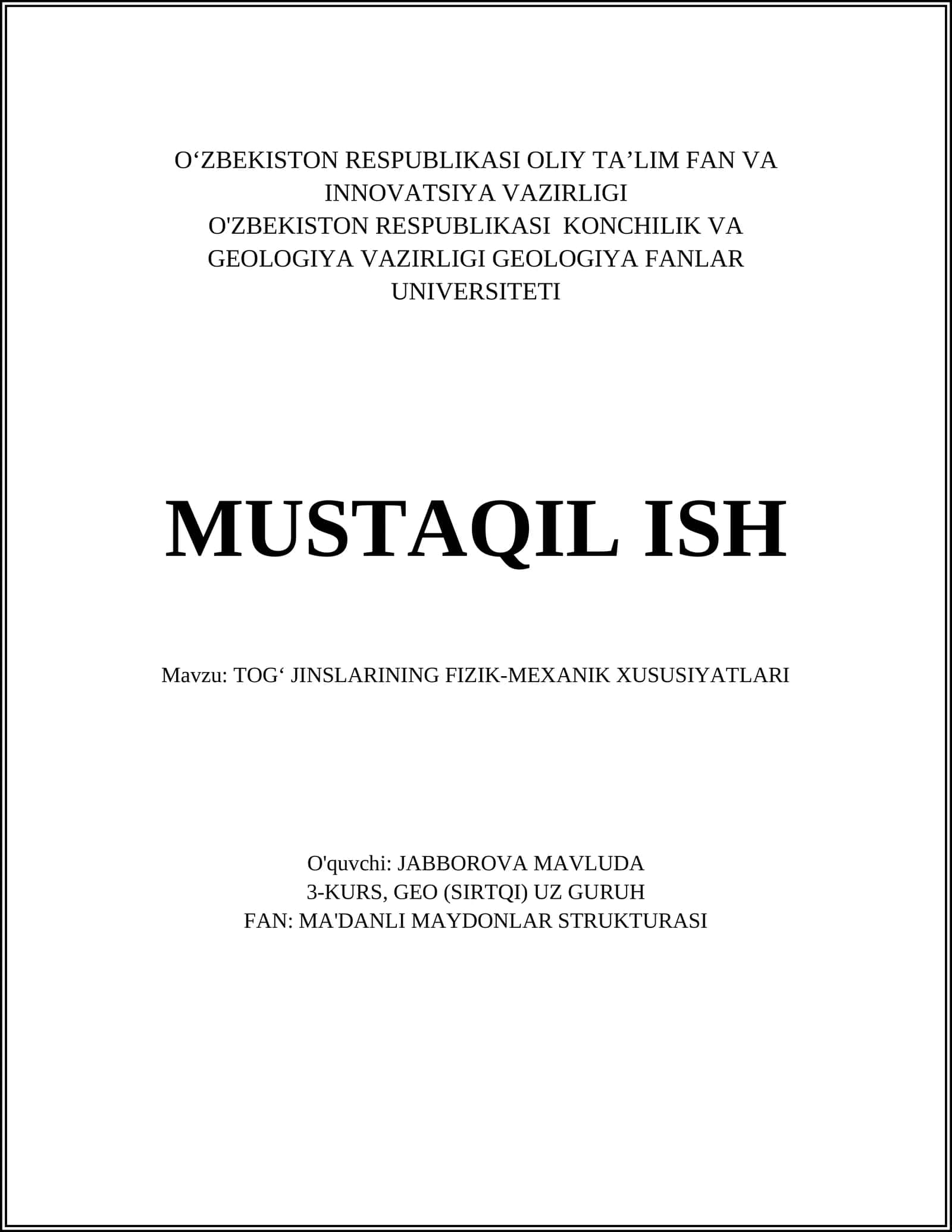 TOG‘ JINSLARINING FIZIK-MEXANIK XUSUSIYATLARI
