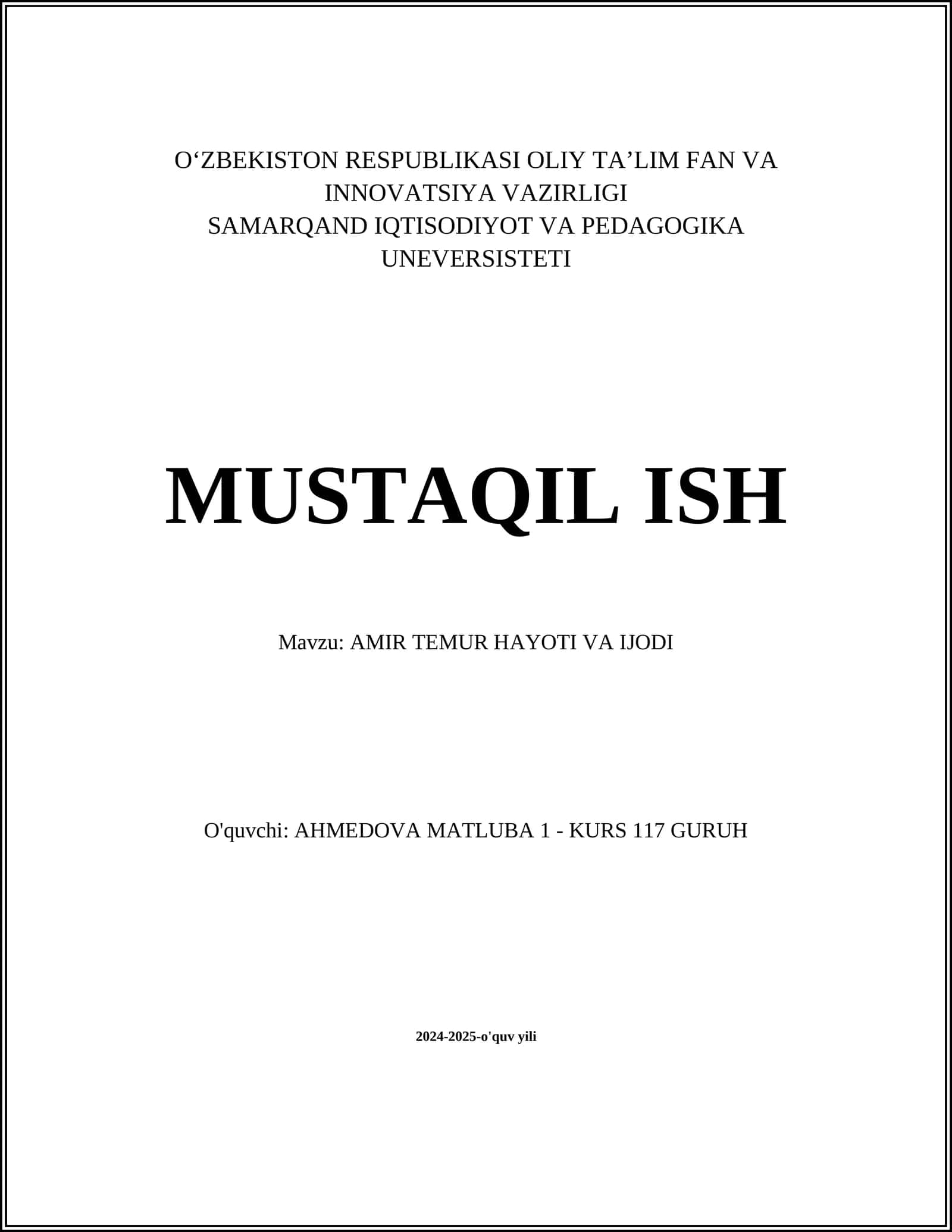 AMIR TEMUR HAYOTI VA IJODI