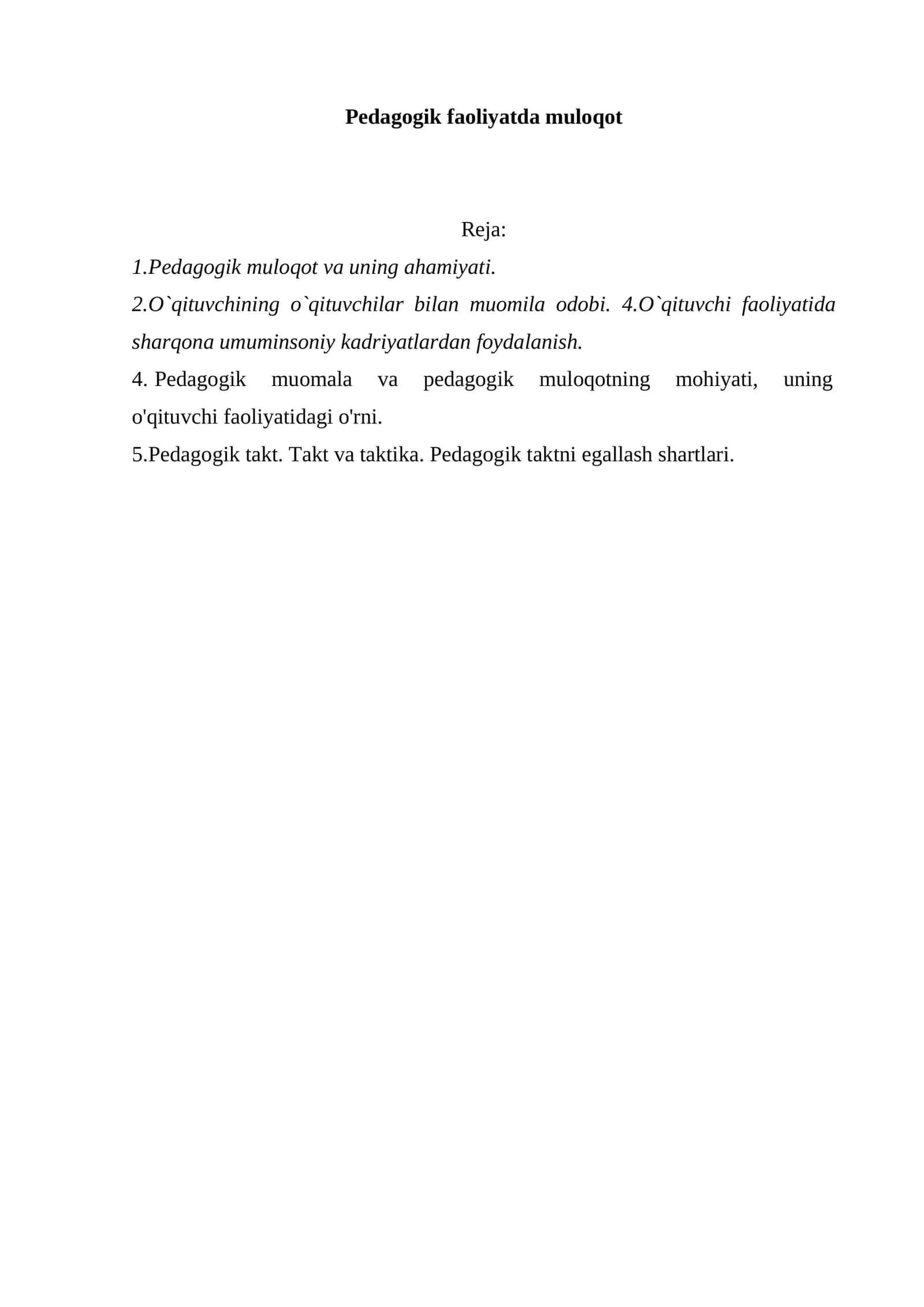 Pedagogik faoliyatda muloqot