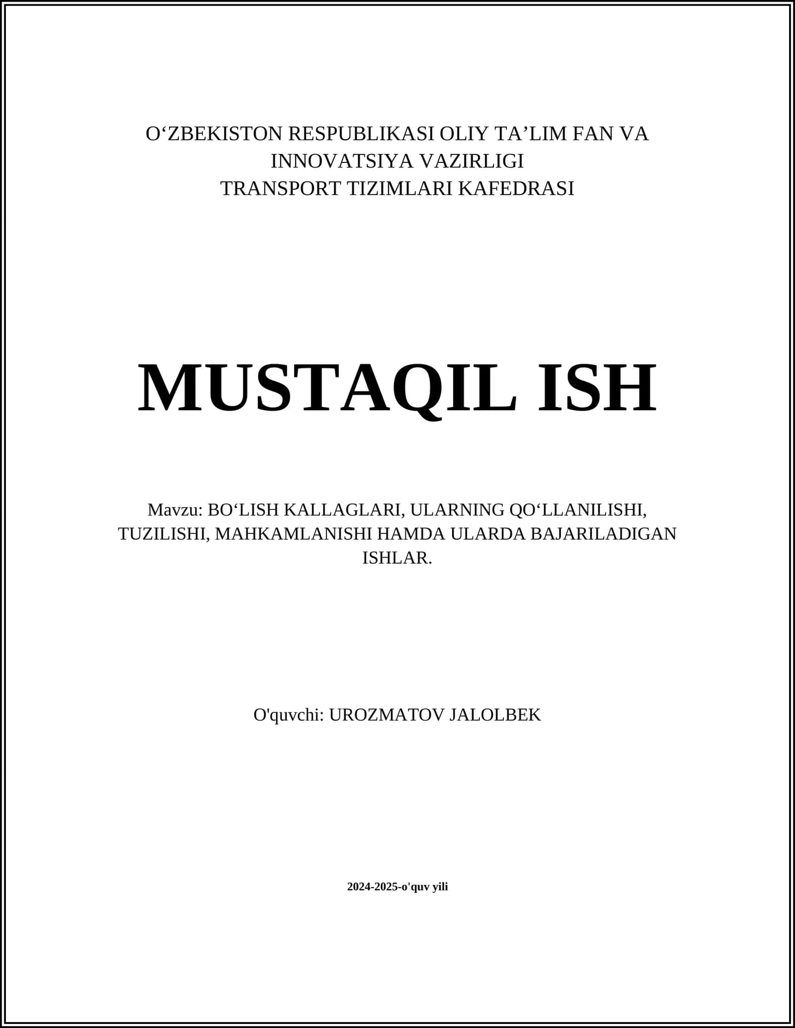 BOʻLISH KALLAGLARI