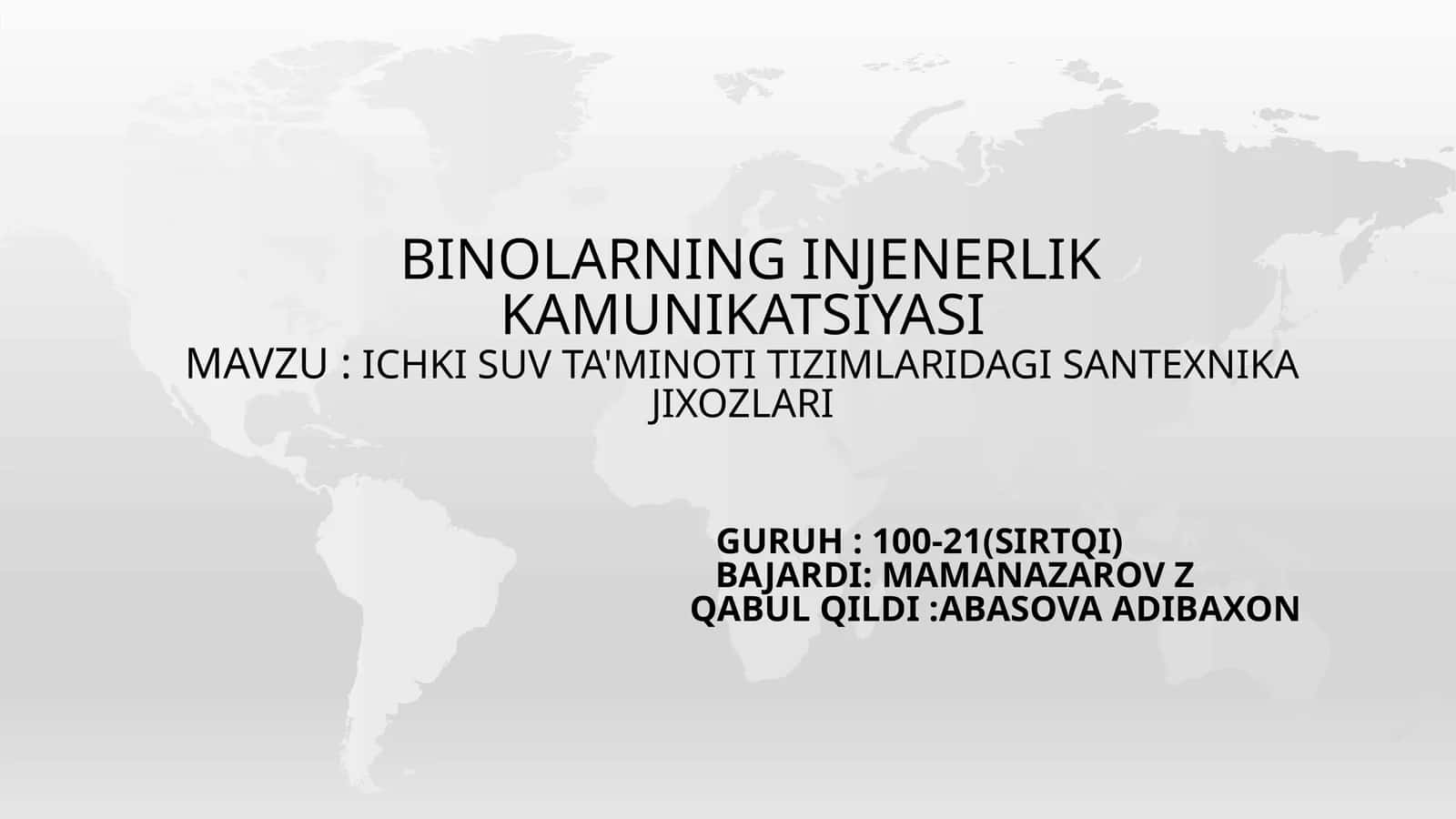 Ichkisuv ta'minoti tizimlarida gi santexnika jixozlari