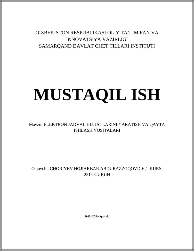 Elektron jadval hujjatlari