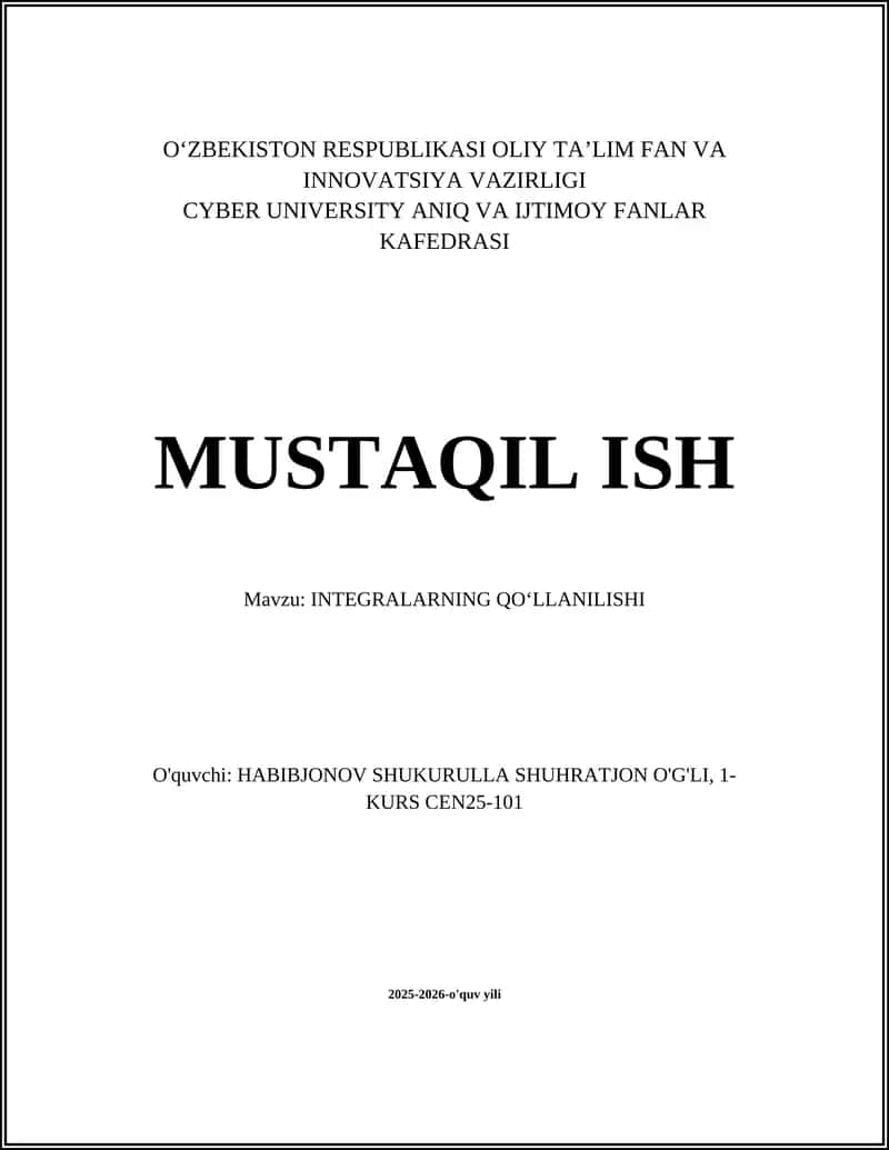 INTEGRALARNING QO‘LLANILISHI