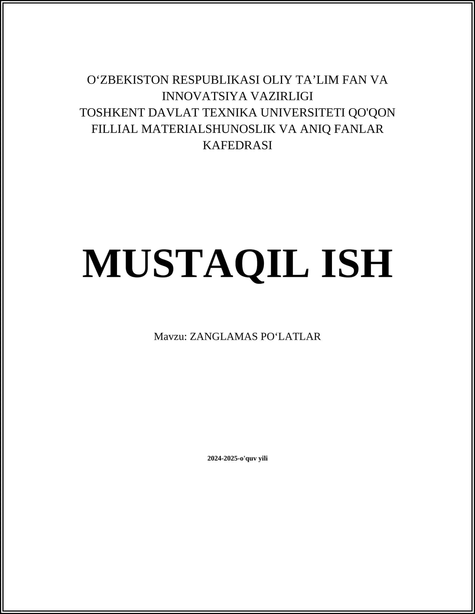 ZANGLAMAS PO‘LATLAR