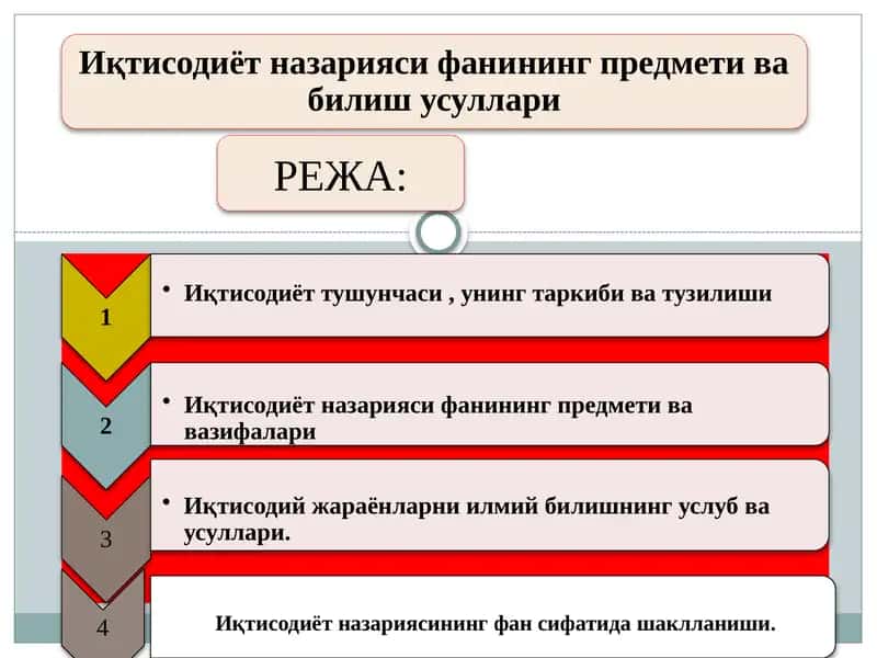 Иқтисодиёт назарияси фанининг предмети ва билиш усуллари