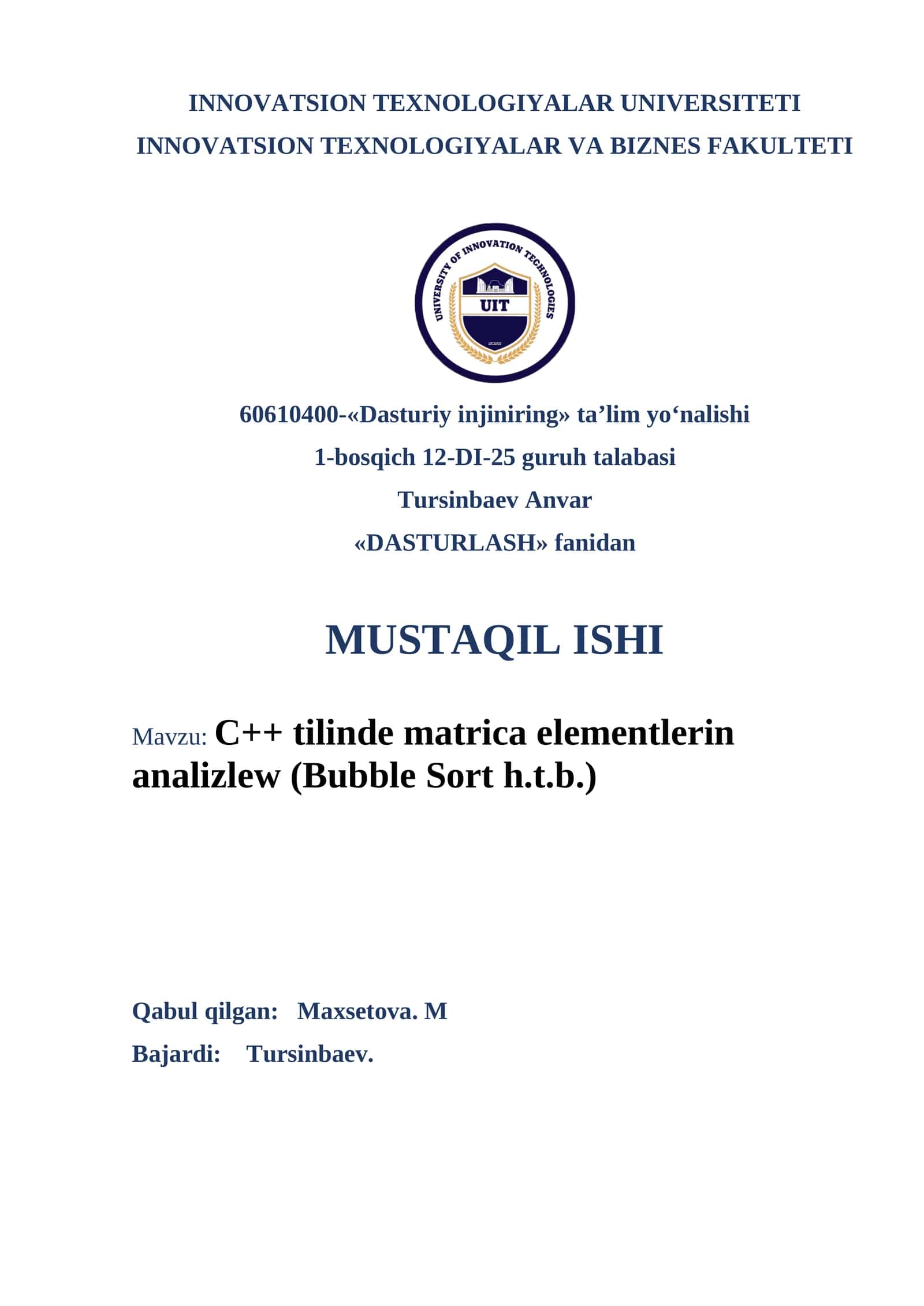 C++ tilinde matrica elementlerin analizlew (Bubble Sort h.t.b.)