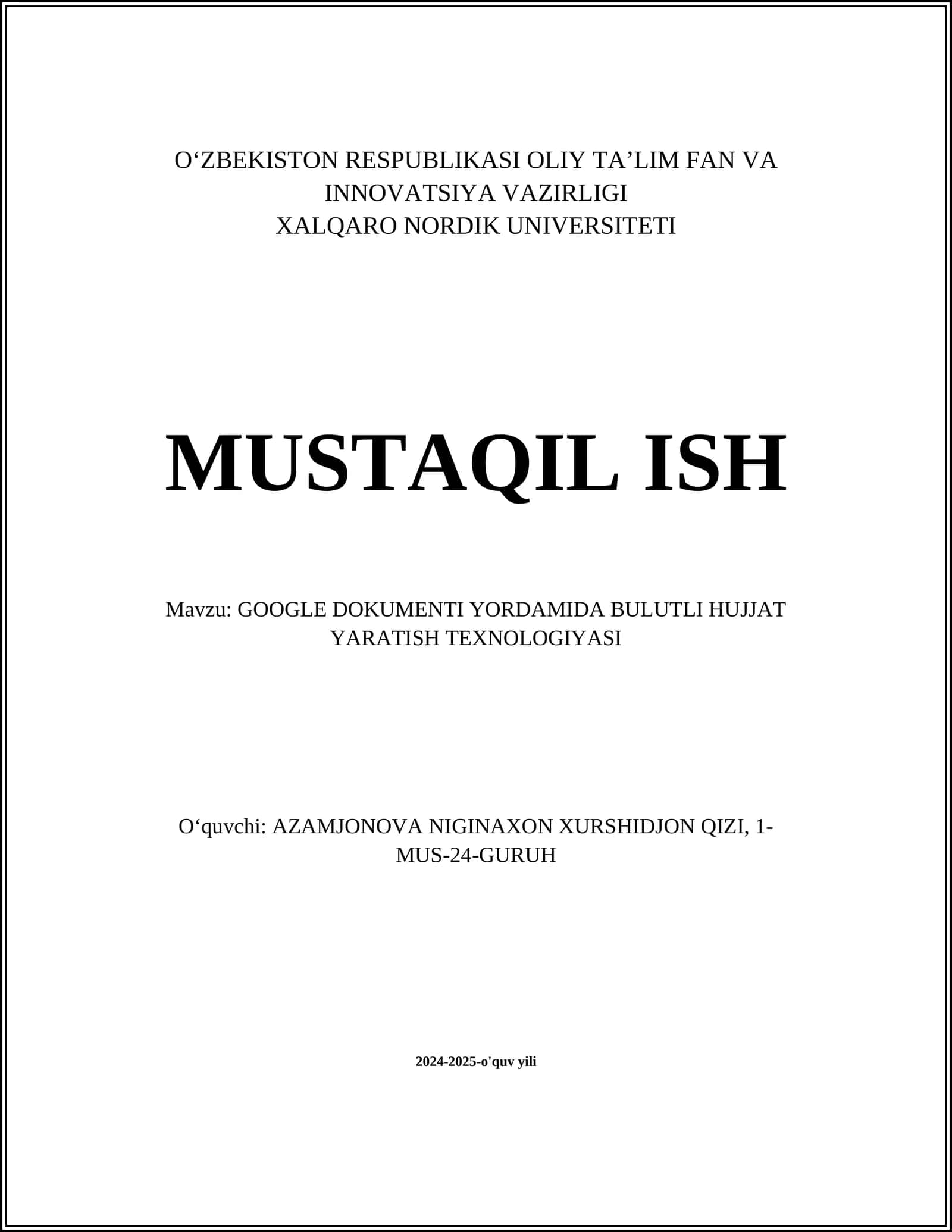 GOOGLE DOKUMENTI YORDAMIDA BULUTLI HUJJAT YARATISH TEXNOLOGIYASI