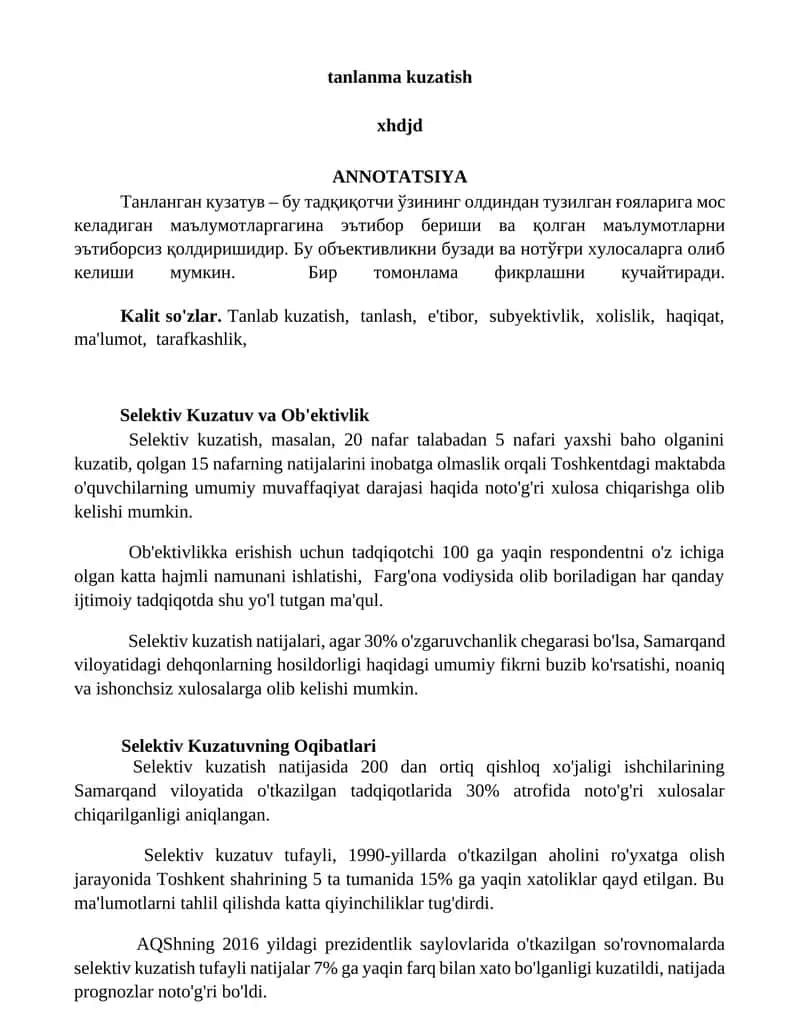 Selektiv Kuzatuv va Ob'ektivlik