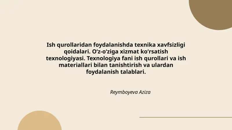 Ish qurollaridan foydalanishda texnika xavfsizligi qoidalari