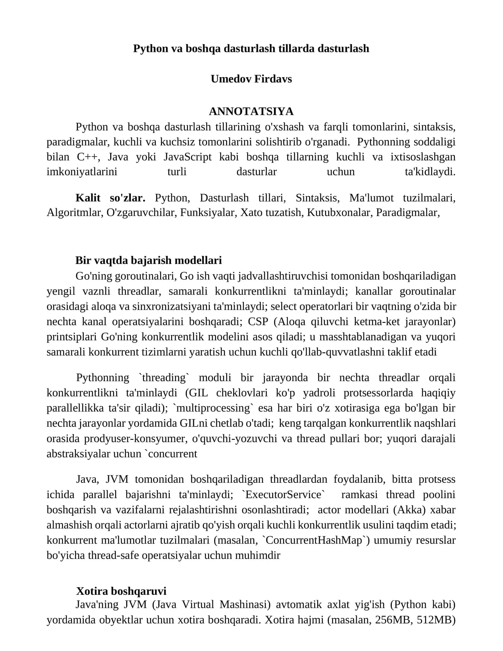 Python va boshqa dasturlash tillarda dasturlash