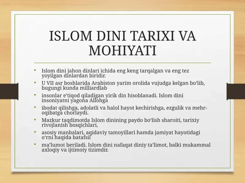 ISLOM DINI TARIXI VA MOHIYATI