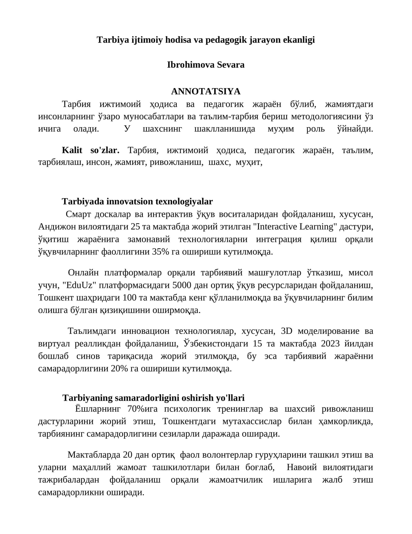 Tarbiya ijtimoiy hodisa va pedagogik jarayon ekanligi
